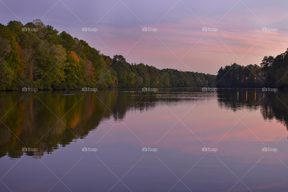 Sunset over the lake in Fall