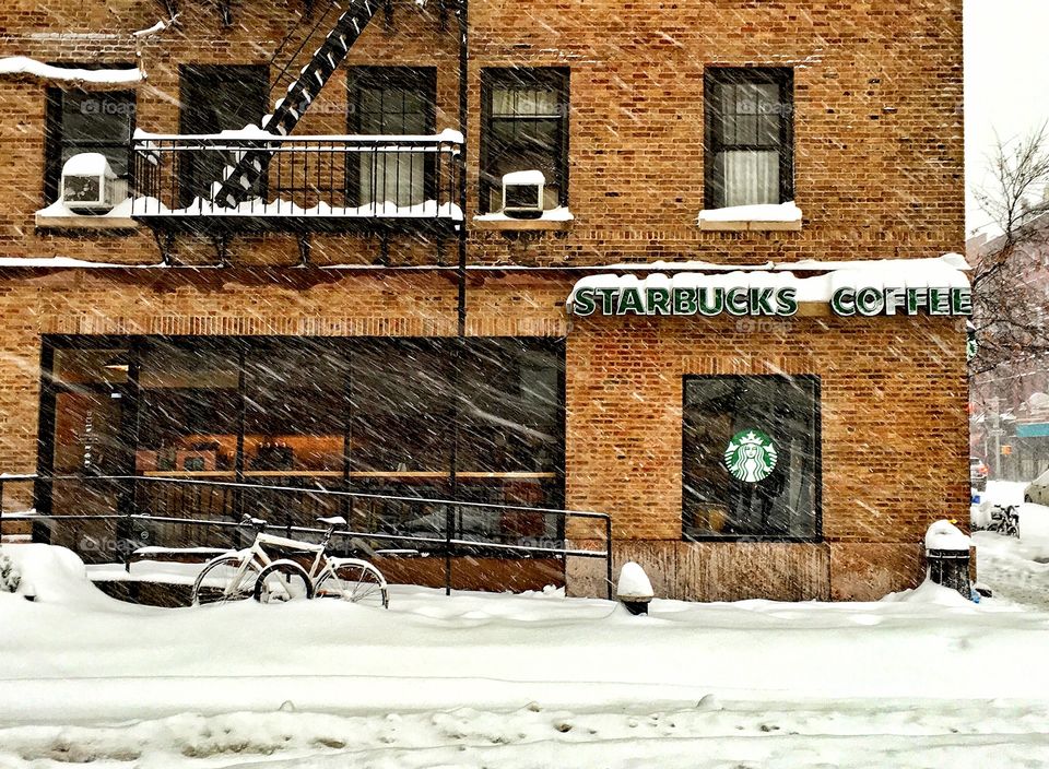 Starbucks in the Blizzard, New York City
