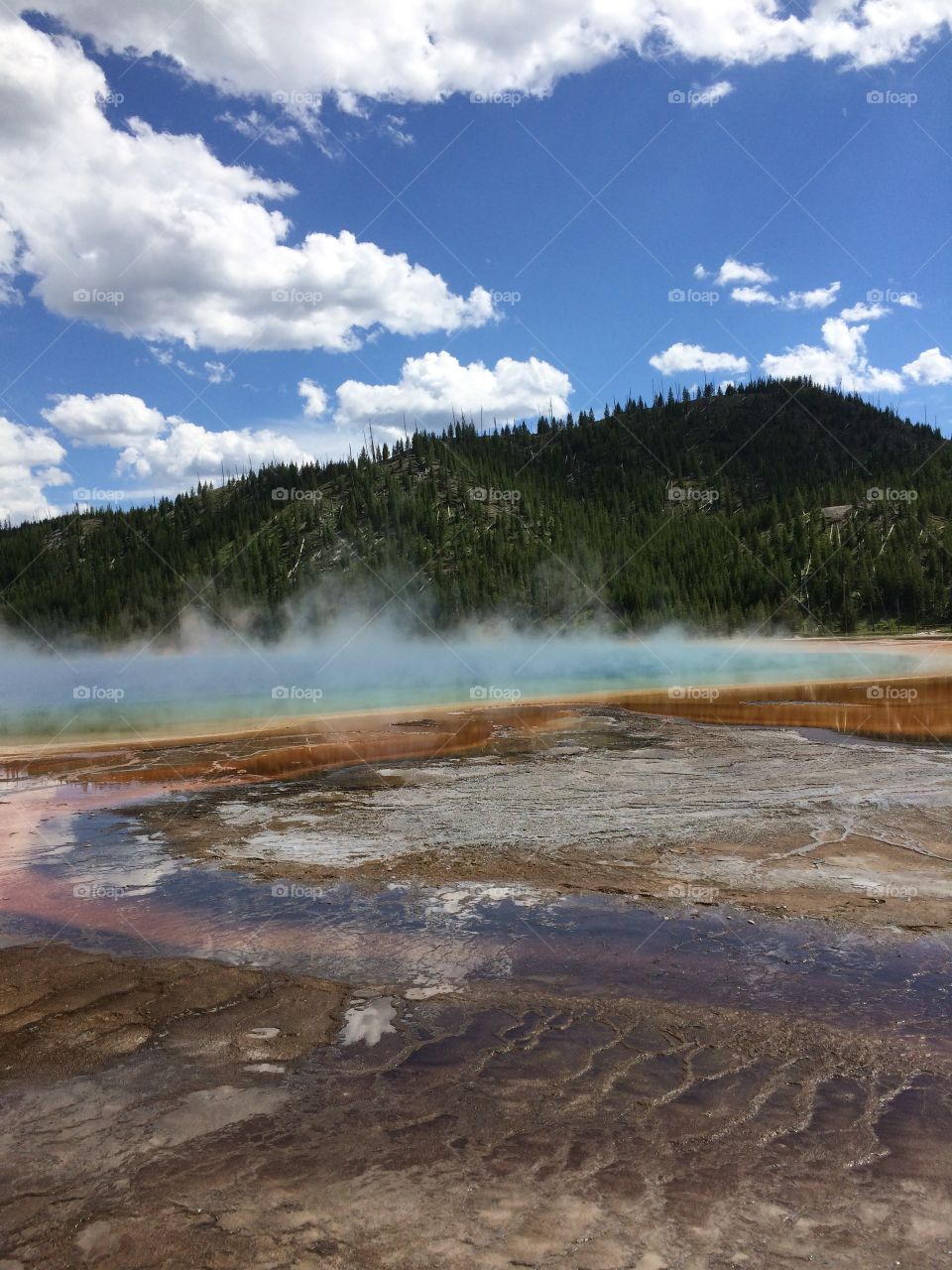 Grand Prismatic Spring at Yellowstone National Park in the summer of 2016.