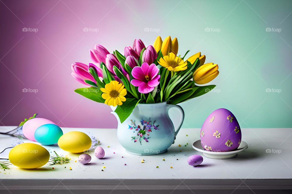 Easter, Easter feast, Easter eggs, colored eggs, Spring, Egg, flowers