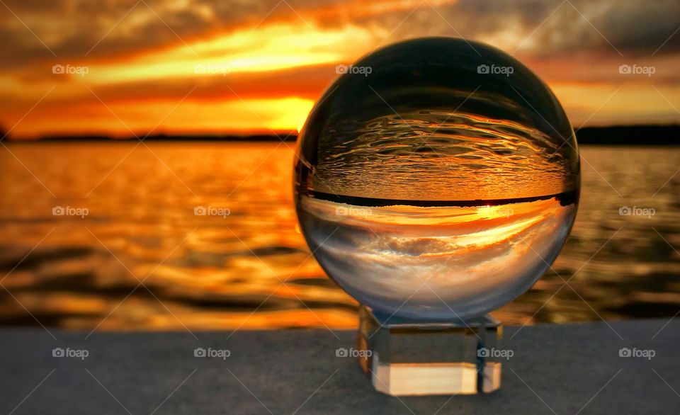 Sunset over Hamlin Lake through a lens ball—taken in Ludington, Michigan 