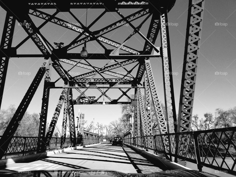 metal old bridge black white