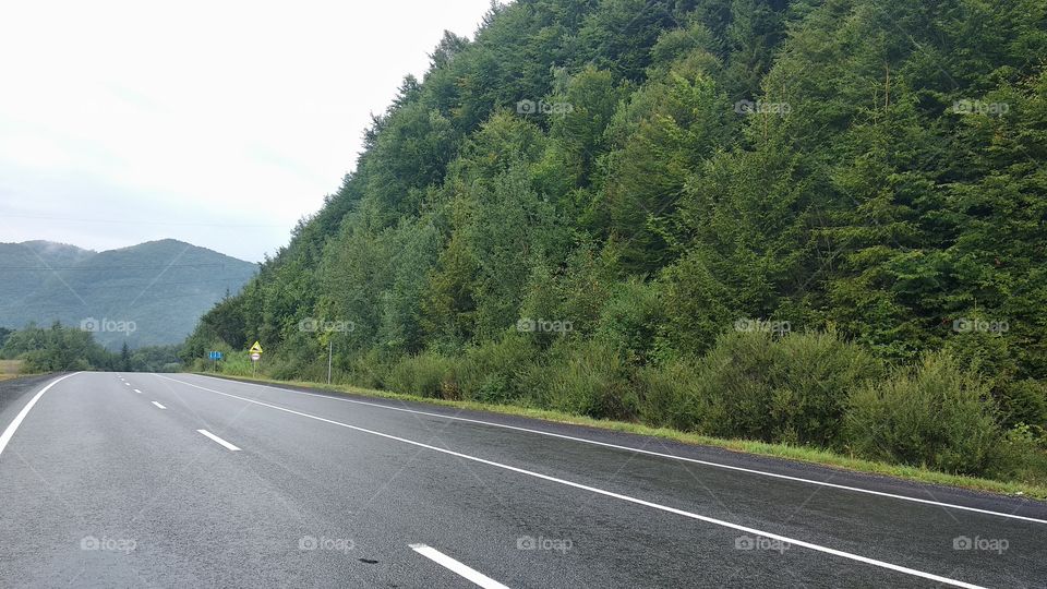 road through the pass in the Carpathians mountains, Ukraine