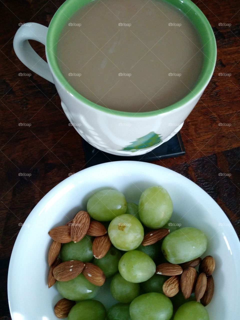 breakfast. grapes and coffee