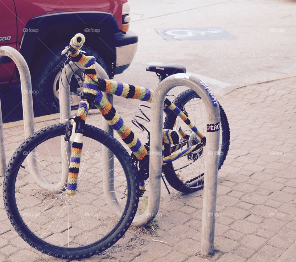 Knitted bike. Bike with knitting on it