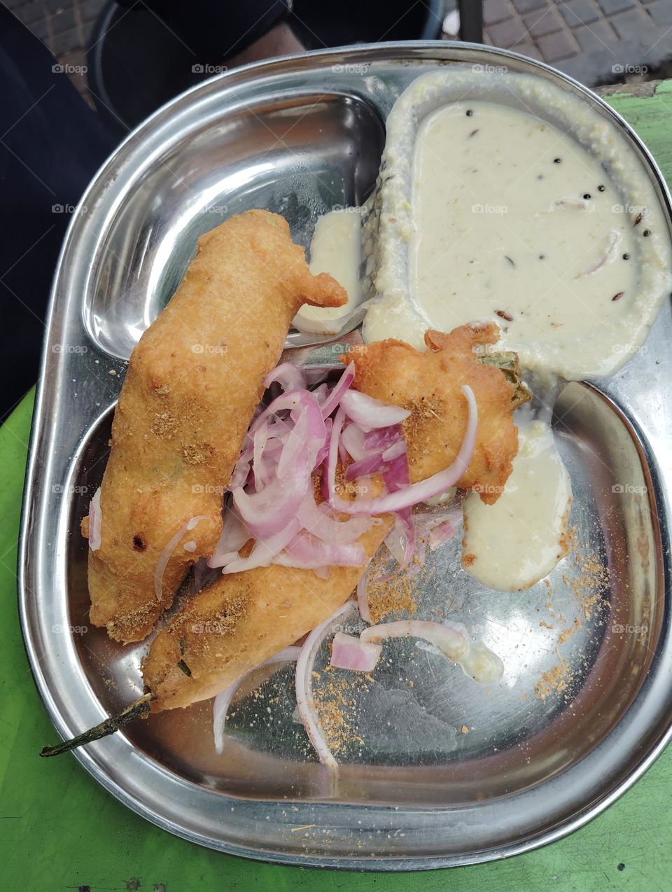 Spicy Andhra Mirchi Bajji with Coconut Chutney