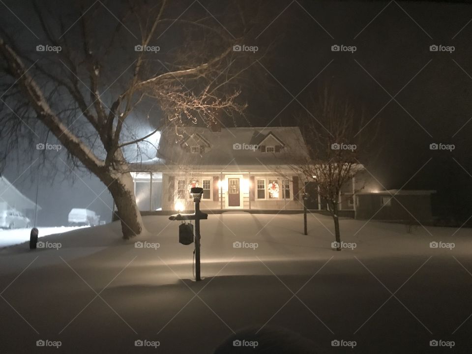 House on snowy night