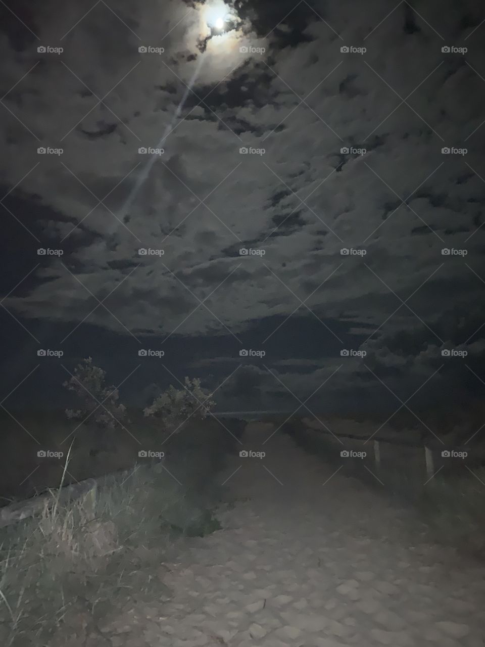 Trail to the beach at night