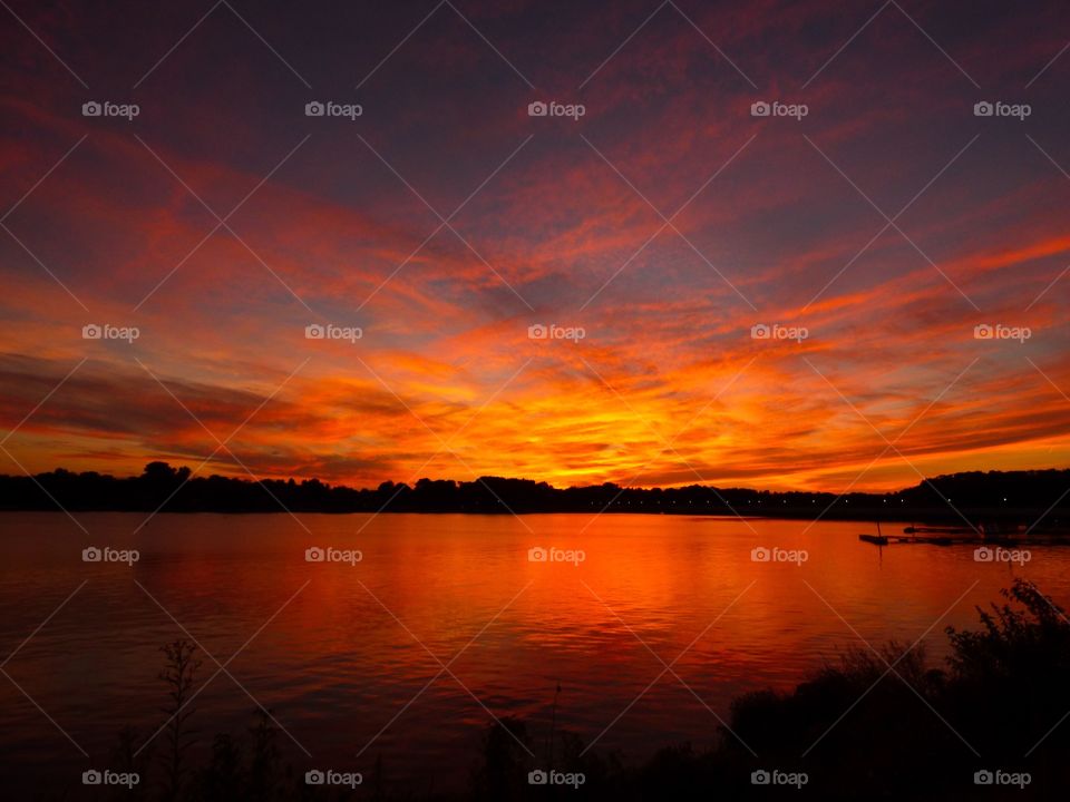 Lake view with sunset