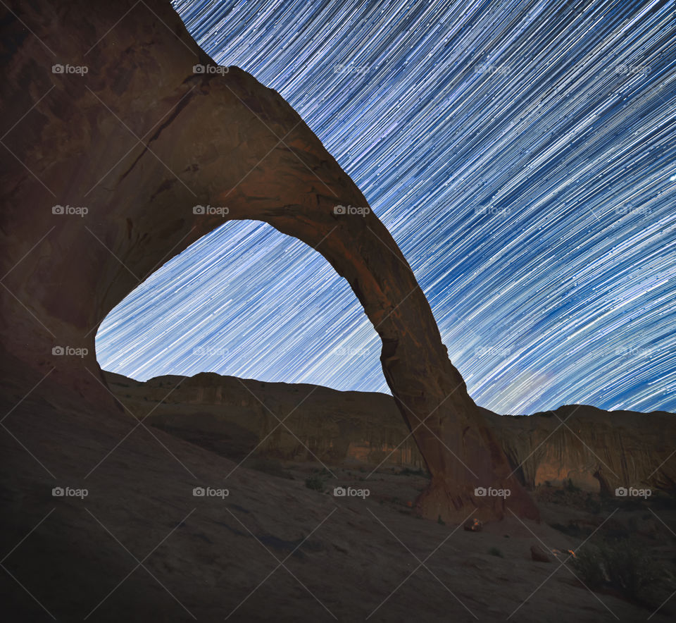 Corona arch star trails Moab Utah