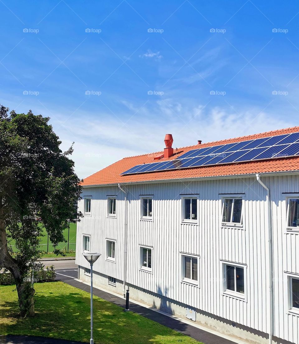 House with solar cell panels