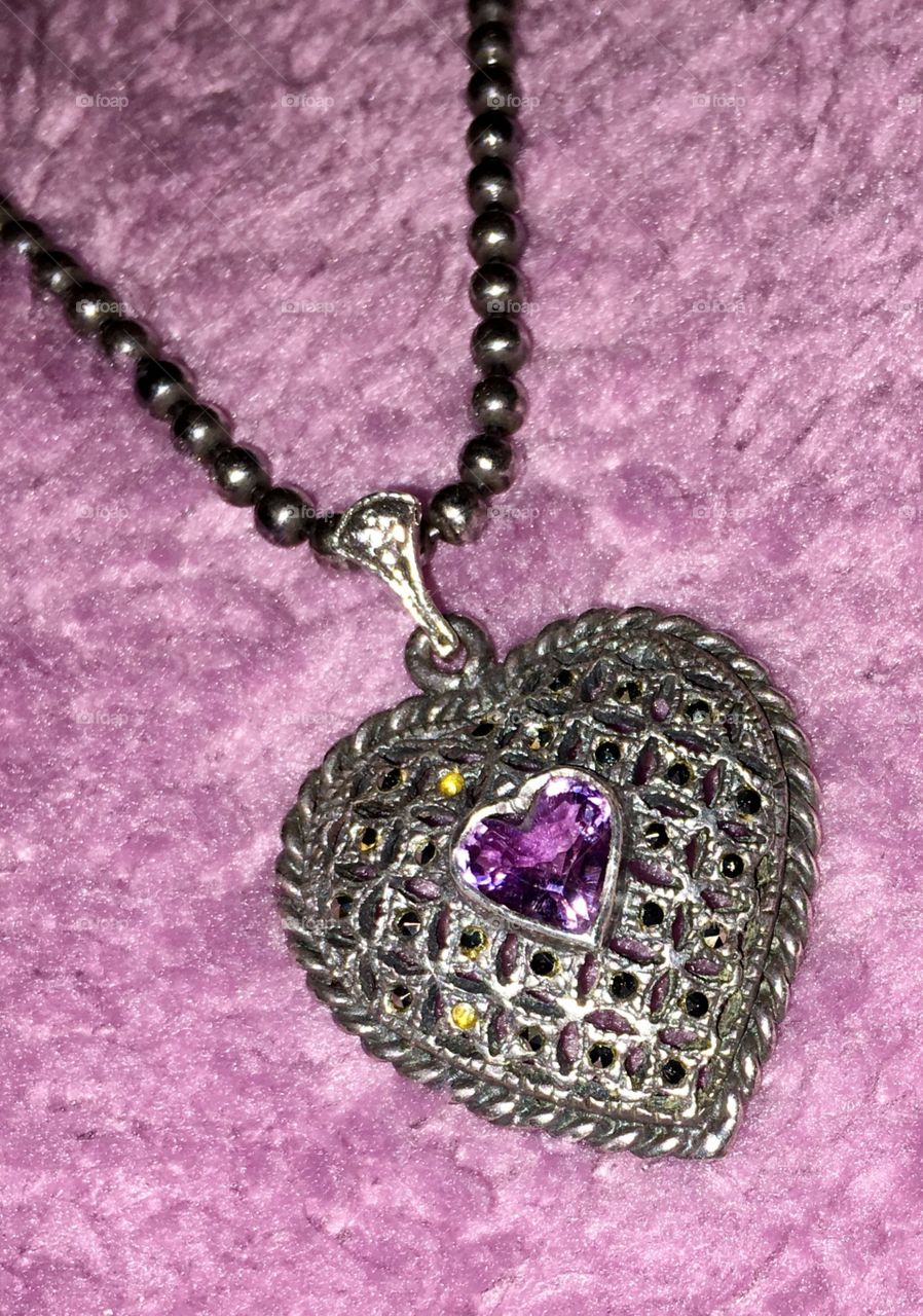 amethyst in silver heart