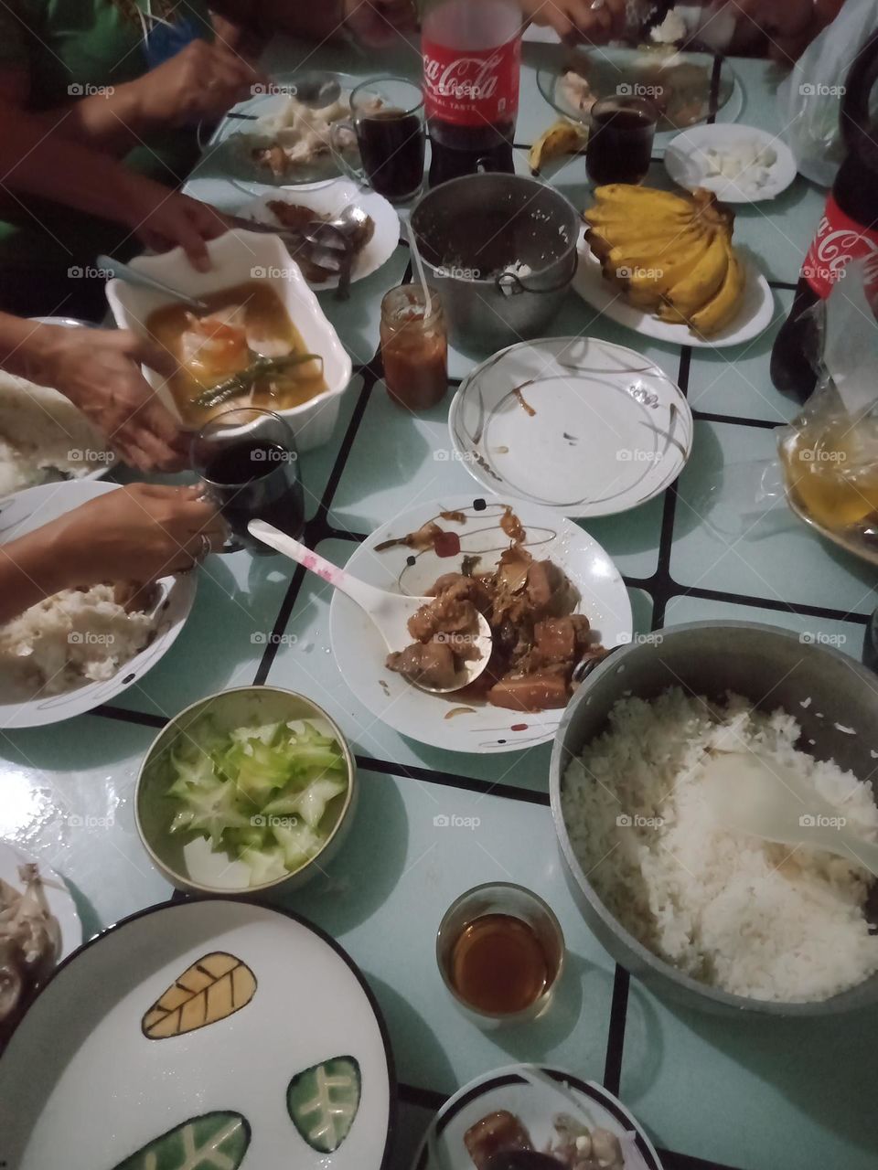#KAINAN NA (MEANS LET'S EAT),,🍴🥡🍝WITH LARANG(SOUPY FISH), HUMBA, RICE, CORN, BANANA, STAR APPLE, COKE