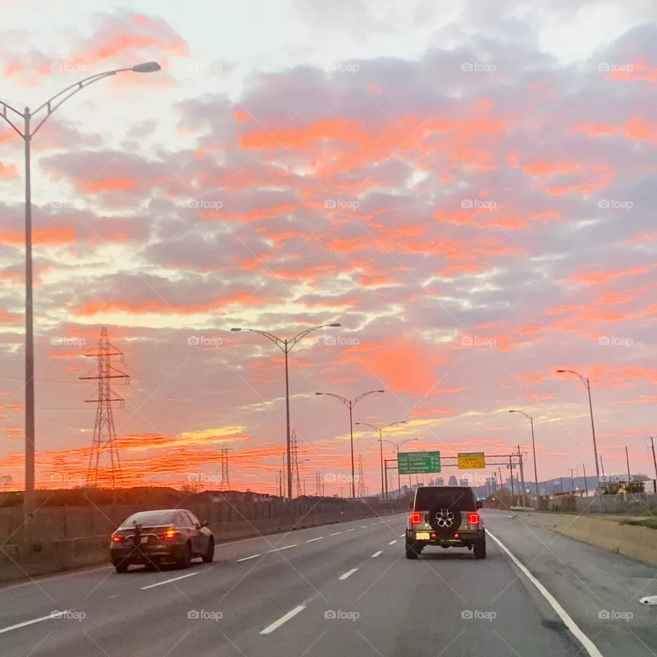 Beautiful sunset on the highway, South Shore of Montreal, Quebec, Canada 🍁