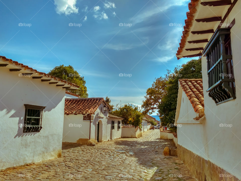 Street of Villa de Leyva in a sunny day