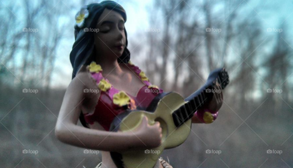 Poor hula girl lost in the dead forest, away from shores so blue! Well, she is making the best of it! Valhalla, NY