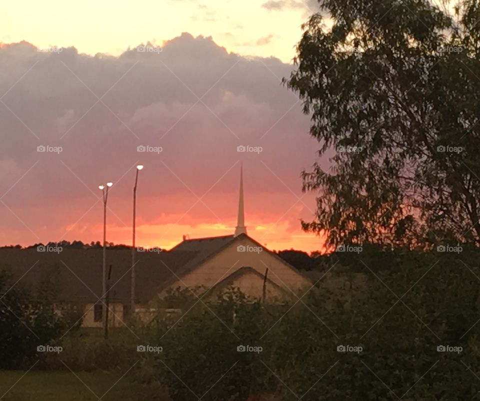 Texas sunset and church. 