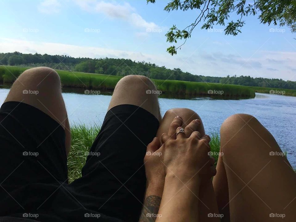 Couple enjoying ocean bay view.