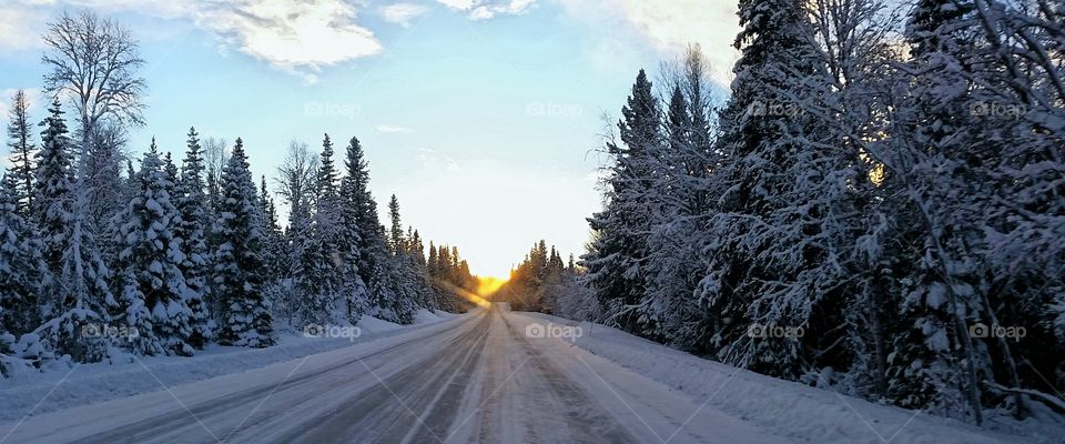 Empty road in winter day
