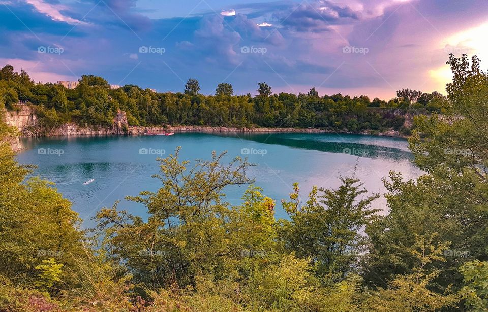 ZAKRZOWEK Lake in Krakow. Beautiful sunset.