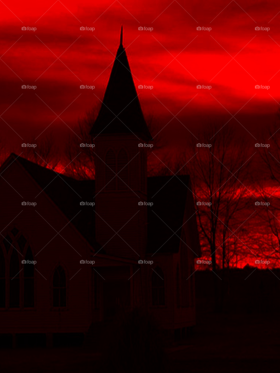 sky red sunset church by lightanddrawing