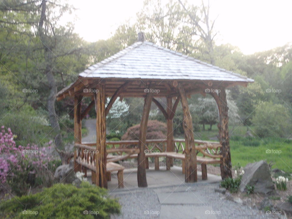wooden gazebo made from branches