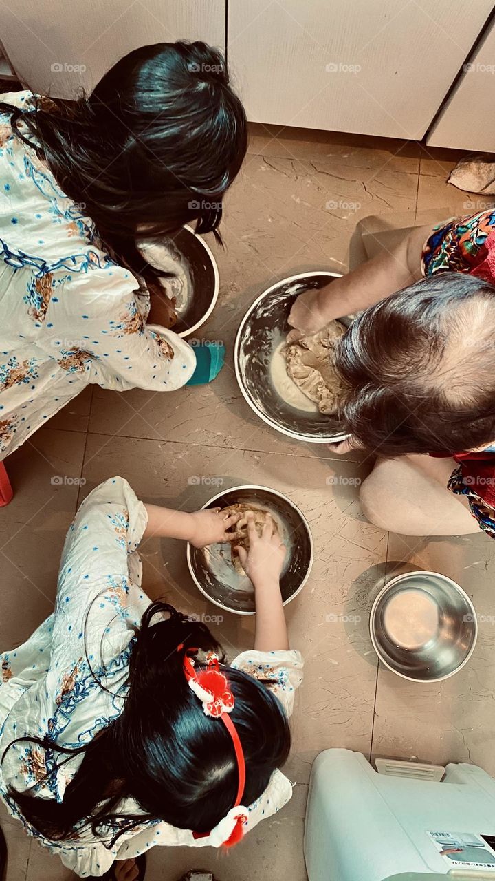 Family day of making traditional dumpling dessert