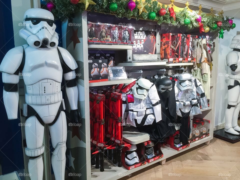 Star Wars merchandise in a toy store at Harrods in London.