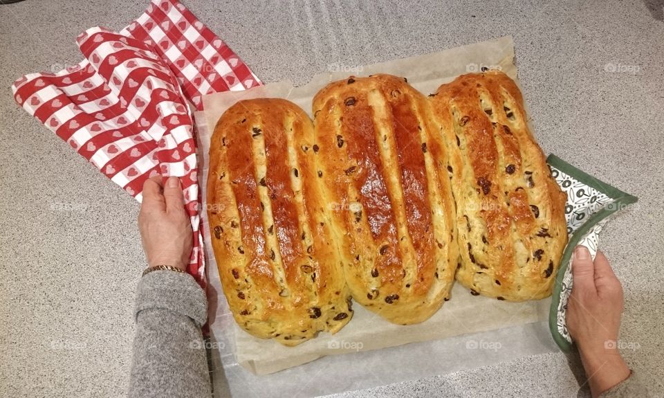 Directly above of rustic bread