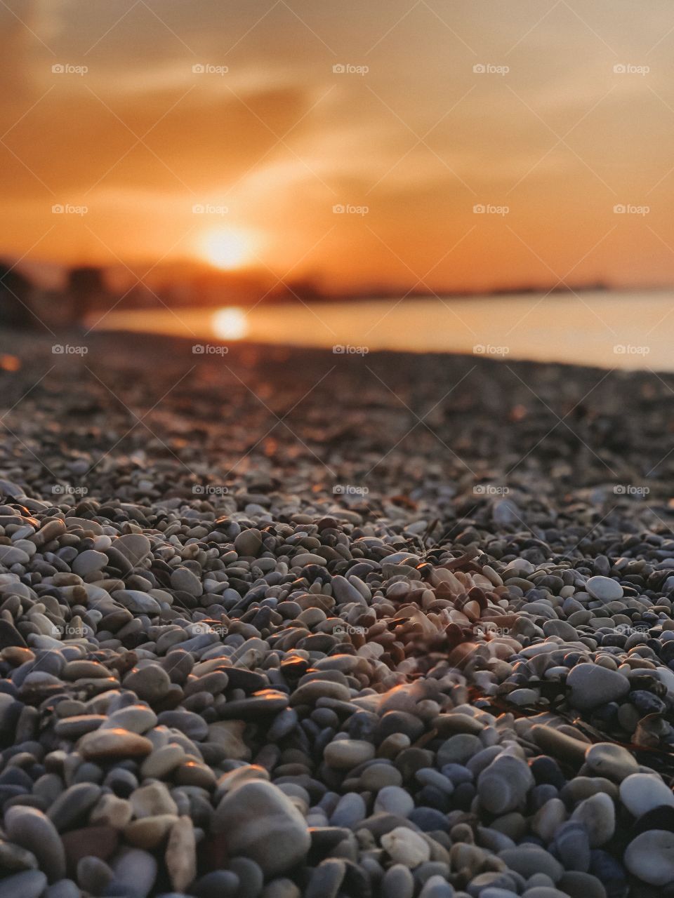 Sunset, stones, sea, orange, colours, beauty, greece, Peloponnes 