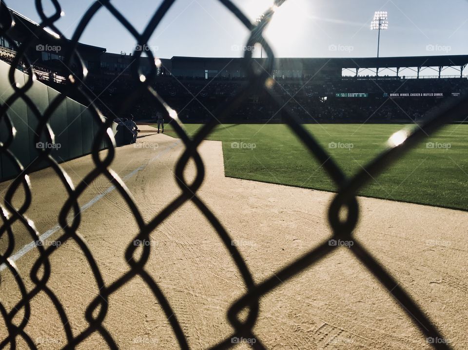 The view of the baseball game from behind the scenes. 