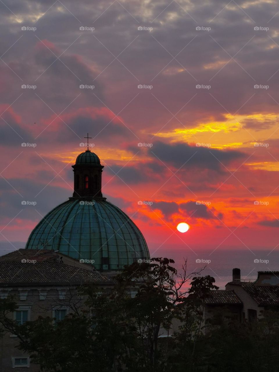 Beautiful sunset in Ancona, Italy.