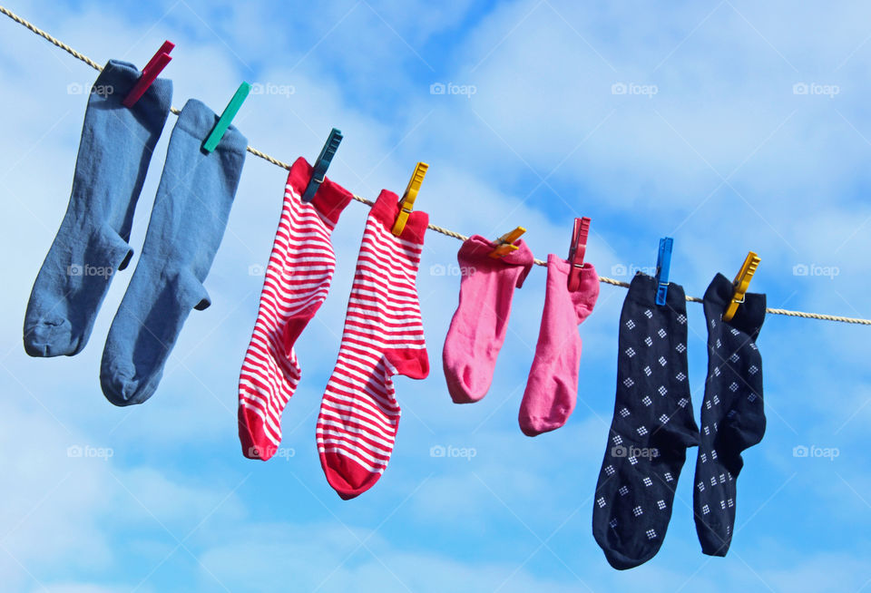 Multi colored socks for drying