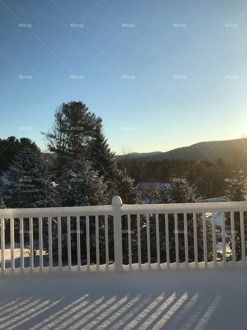 Snow in the morning in Lee, Massachusetts. There’s nothing quite like a a winters morning in the Berkshires. Glowing sun. Powdery snow. Evergreens and other trees.