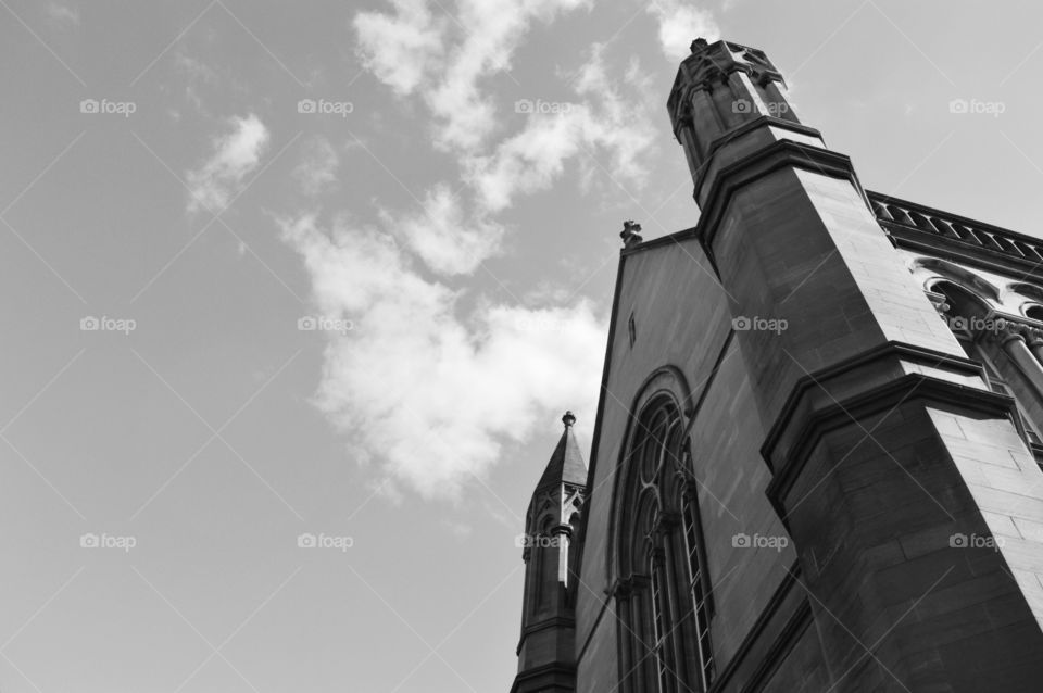 black & white architecture. church in the Poland- looking up