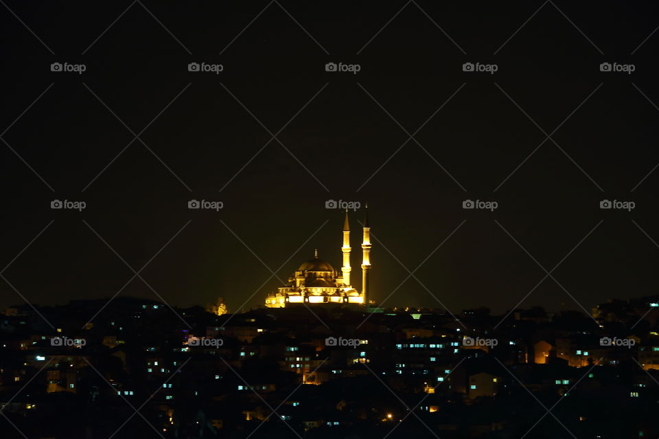 blue mosque at night