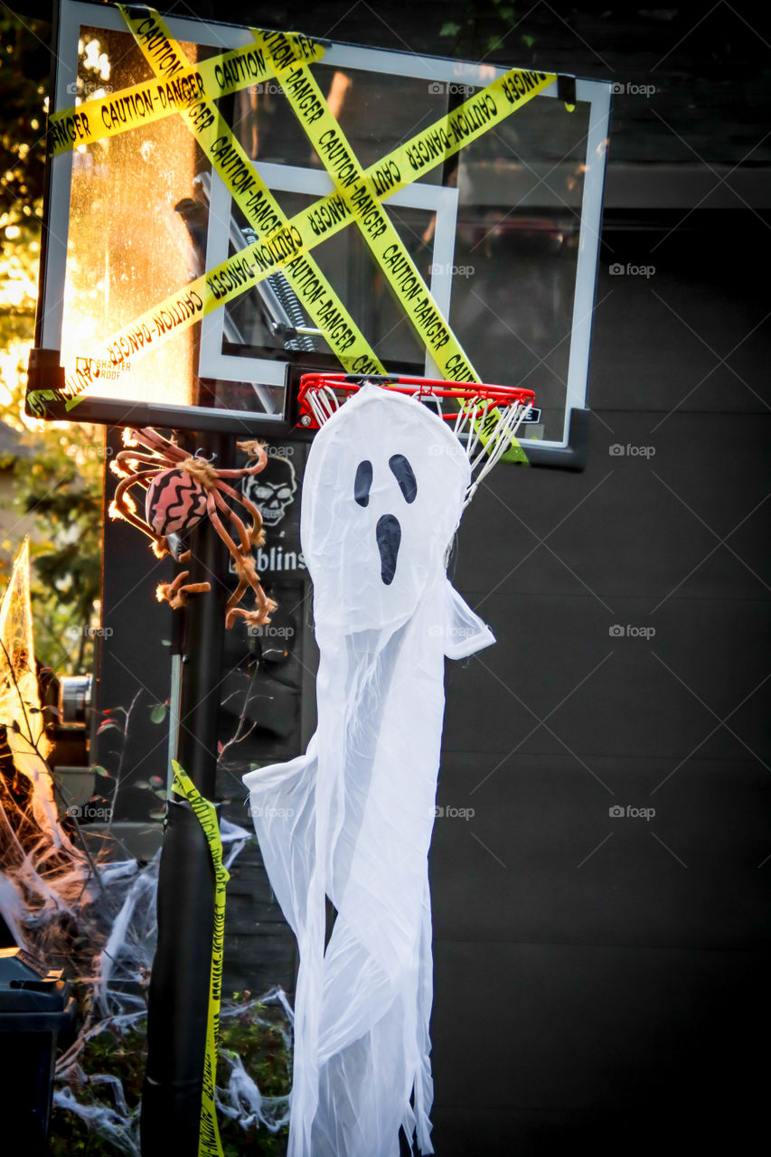 Ghost on a basketball net - Halloween decoration