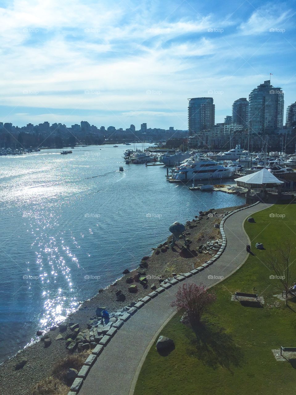 False creek in Vancouver, British Columbia from Cambie street bridge on a beautiful warm spring day