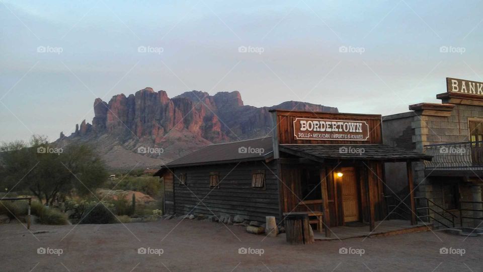 Sunset in Goldfield Ghost Town, Apache Junction, Arizona, USA
