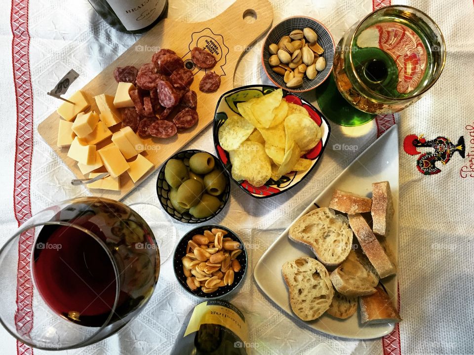 Snacks and wine