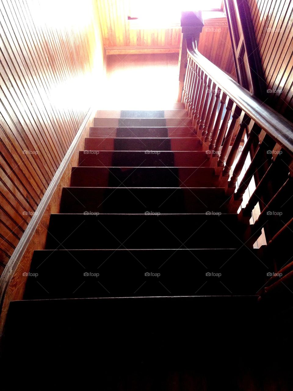 Spooky wooden staircase.
