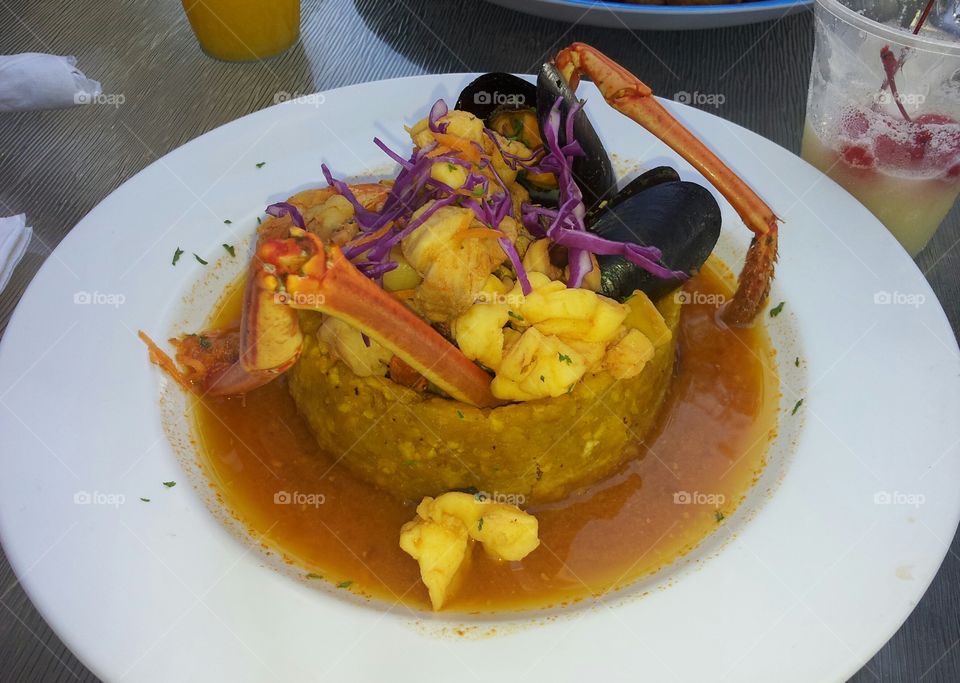 Mashed plantain with seafood