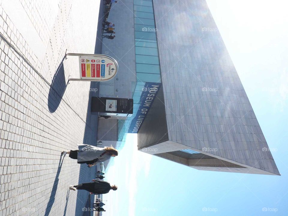Sunny, beautiful day in Liverpool on the seaside next to the museum.