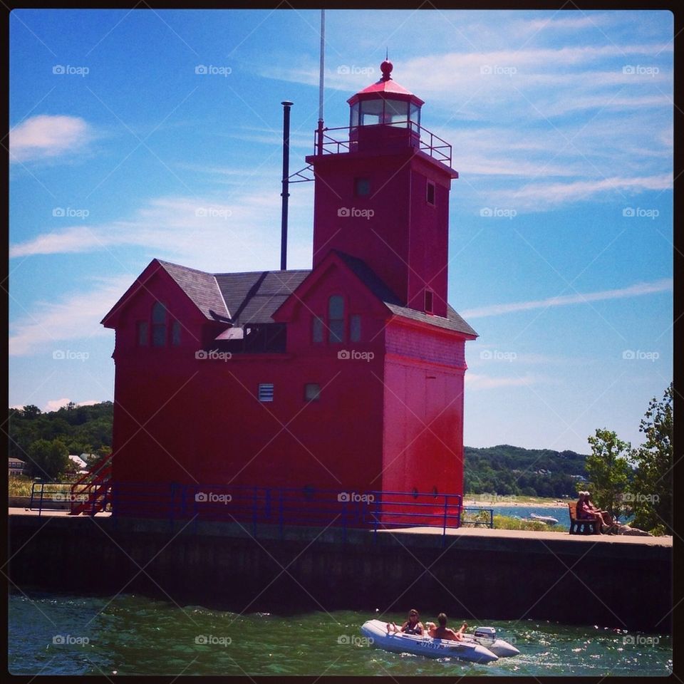 Big red lighthouse, Lake Michigan 