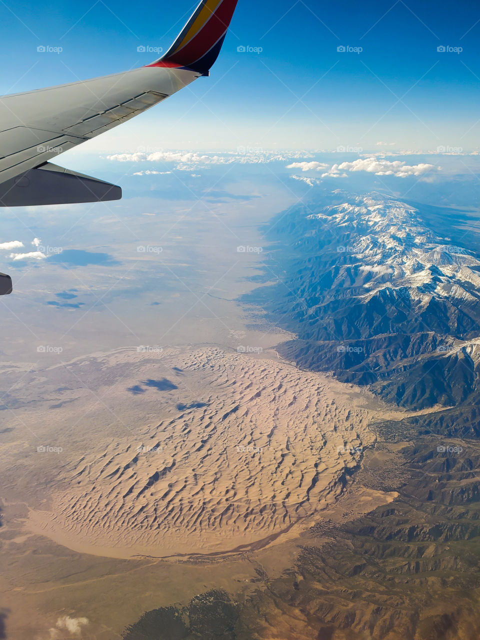 The tallest sand dunes in America are found in Colorado in the Great Sand Dunes National Park, seen here from the air.