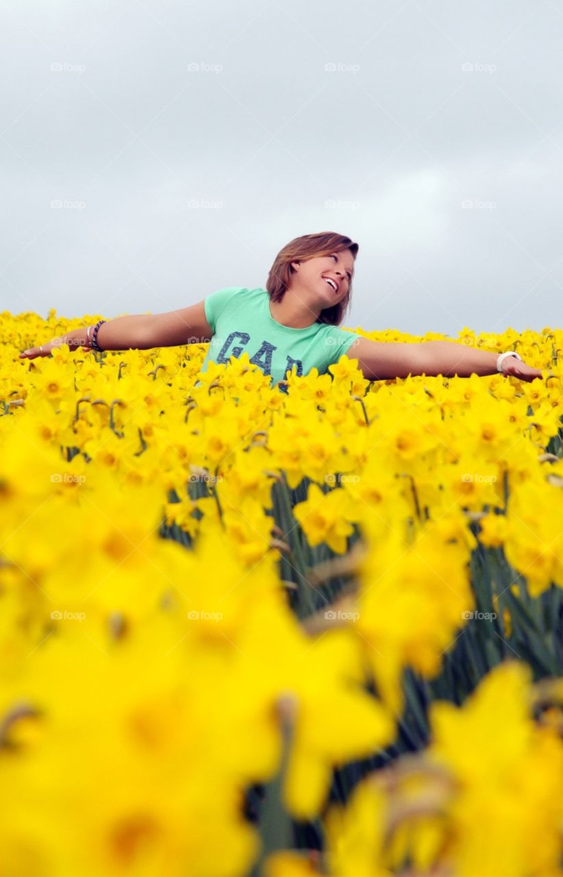 In the daffodils. Rachael enjoying the spring 