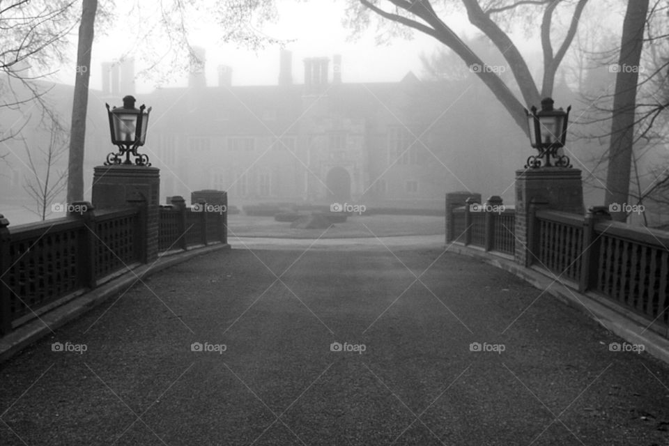 Through the fog. Meadowbrook hall