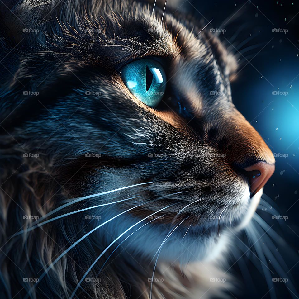 close up of a cat face with round eyes, in the style of vray tracing, photo-realistic techniques