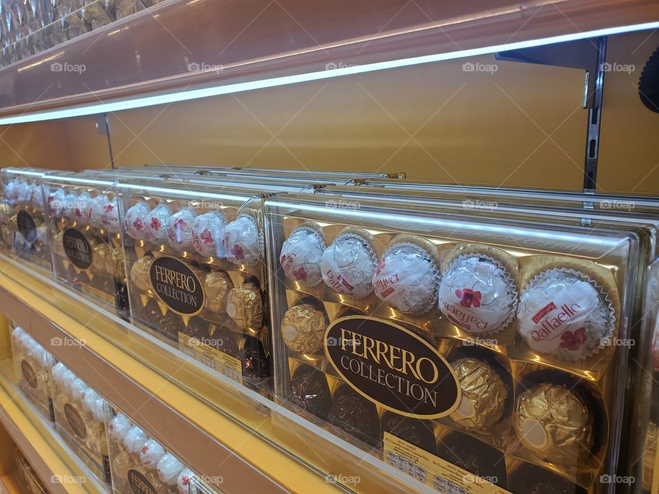 chocolate ferrero on shelves