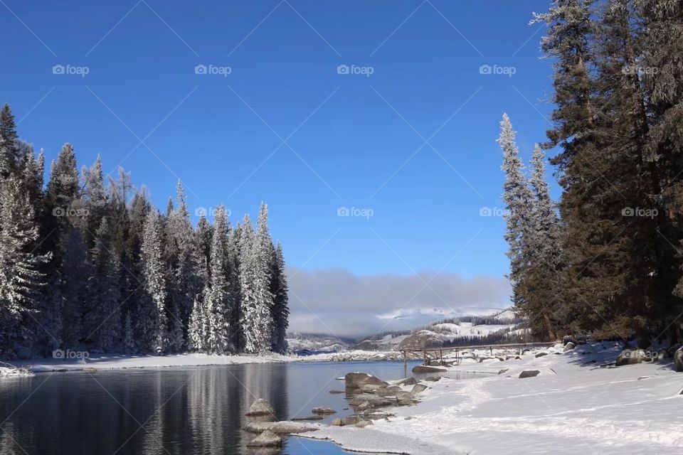 Streams on Snow Mountain in Xinjiang, China
